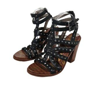 Sam Edelman Keith Gladiator Leather Studded Black Sandals Heels Women's Size 9.5